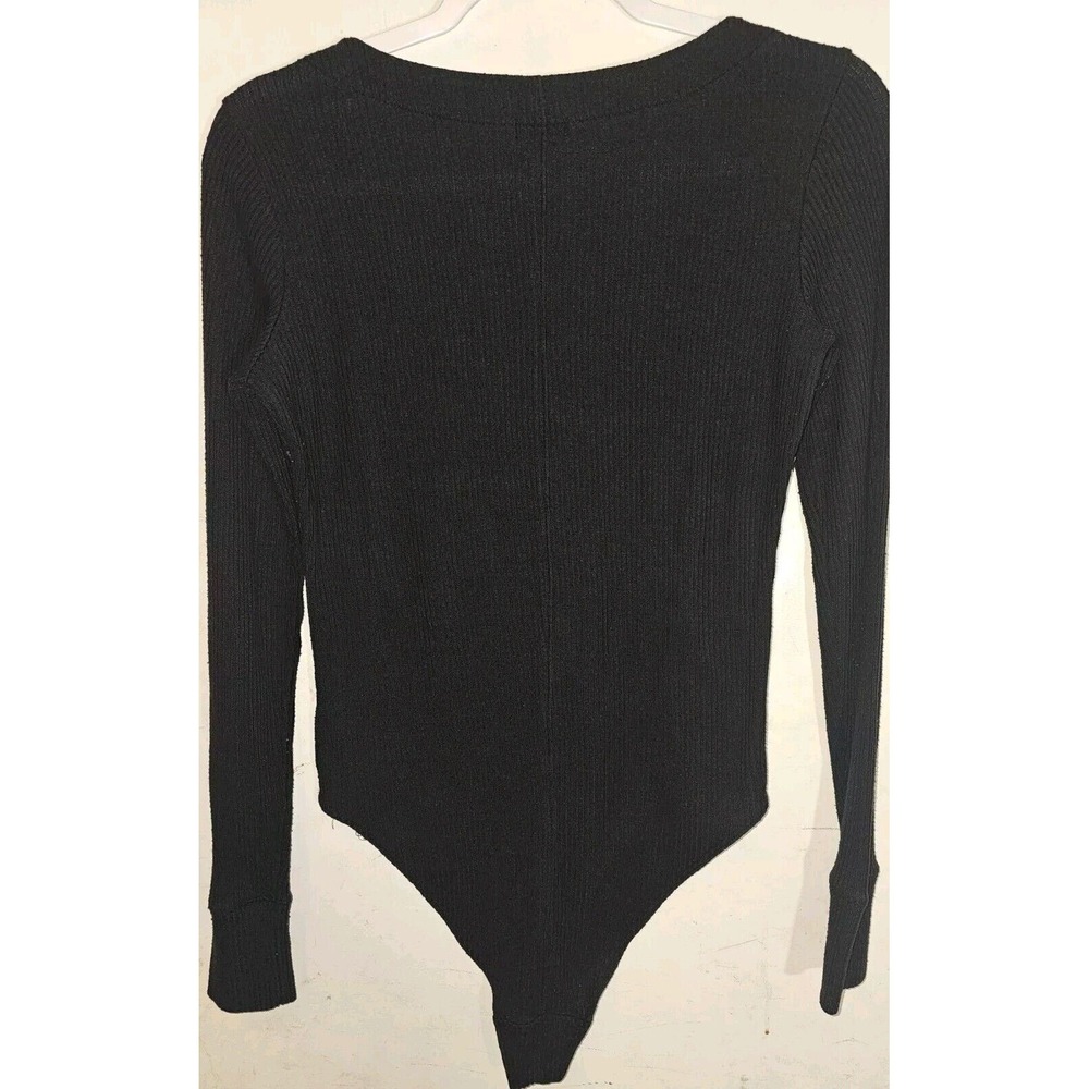 Faherty Monroe Black Scoop Neck Ribbed  Bodysuit Size M Long Sleeve Pullover - Picture 7 of 7